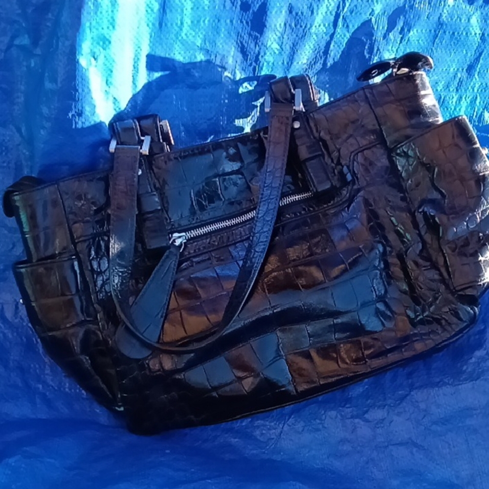 Black Crocodile Embossed Tote Bag